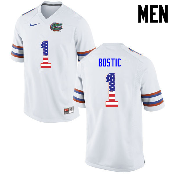 Men Florida Gators #1 Jonathan Bostic College Football USA Flag Fashion Jerseys-White - Click Image to Close